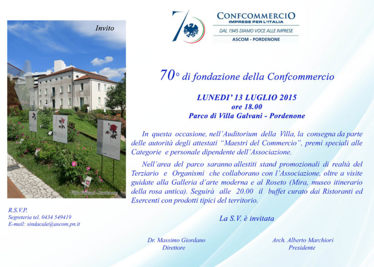 70° fondazione Confcommercio, a villa Galvani il 13 luglio